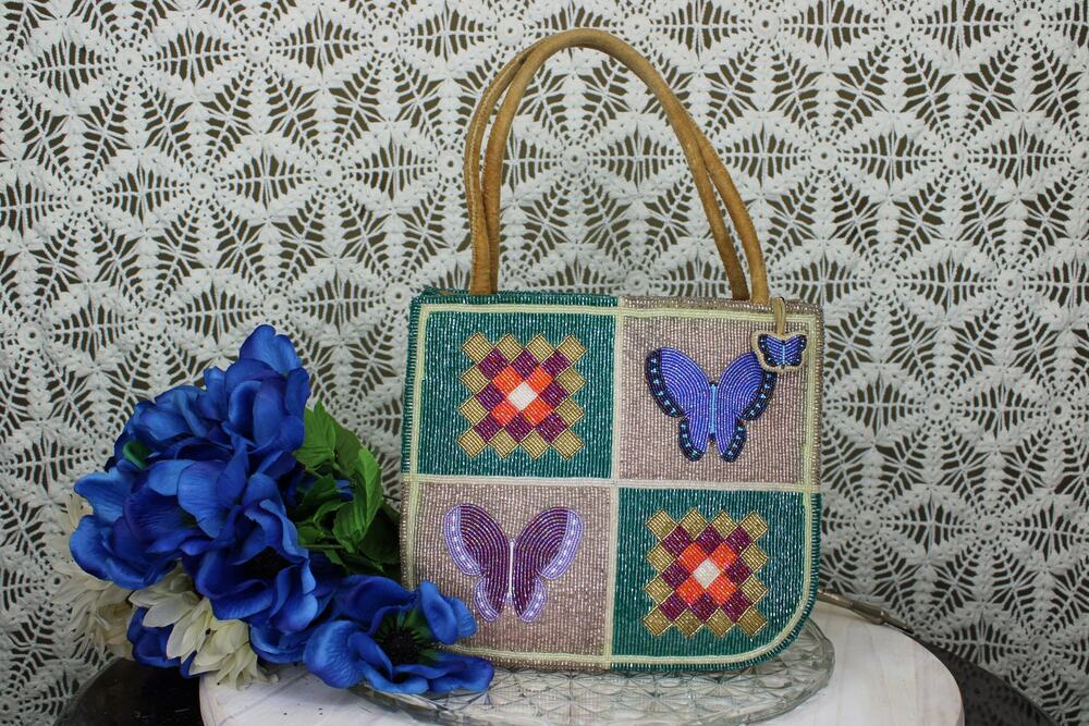 Y2K Wind River Reservation Double Sided Beaded Butterfly Purse w/ Beaded Tassel